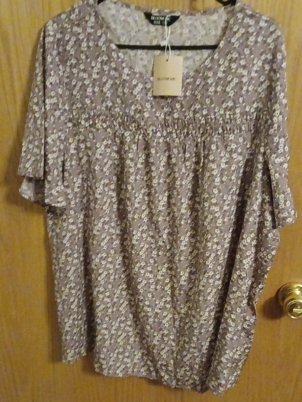 BloomChic Floral Ruffle Sleeve Gathered Round Neck Blouse